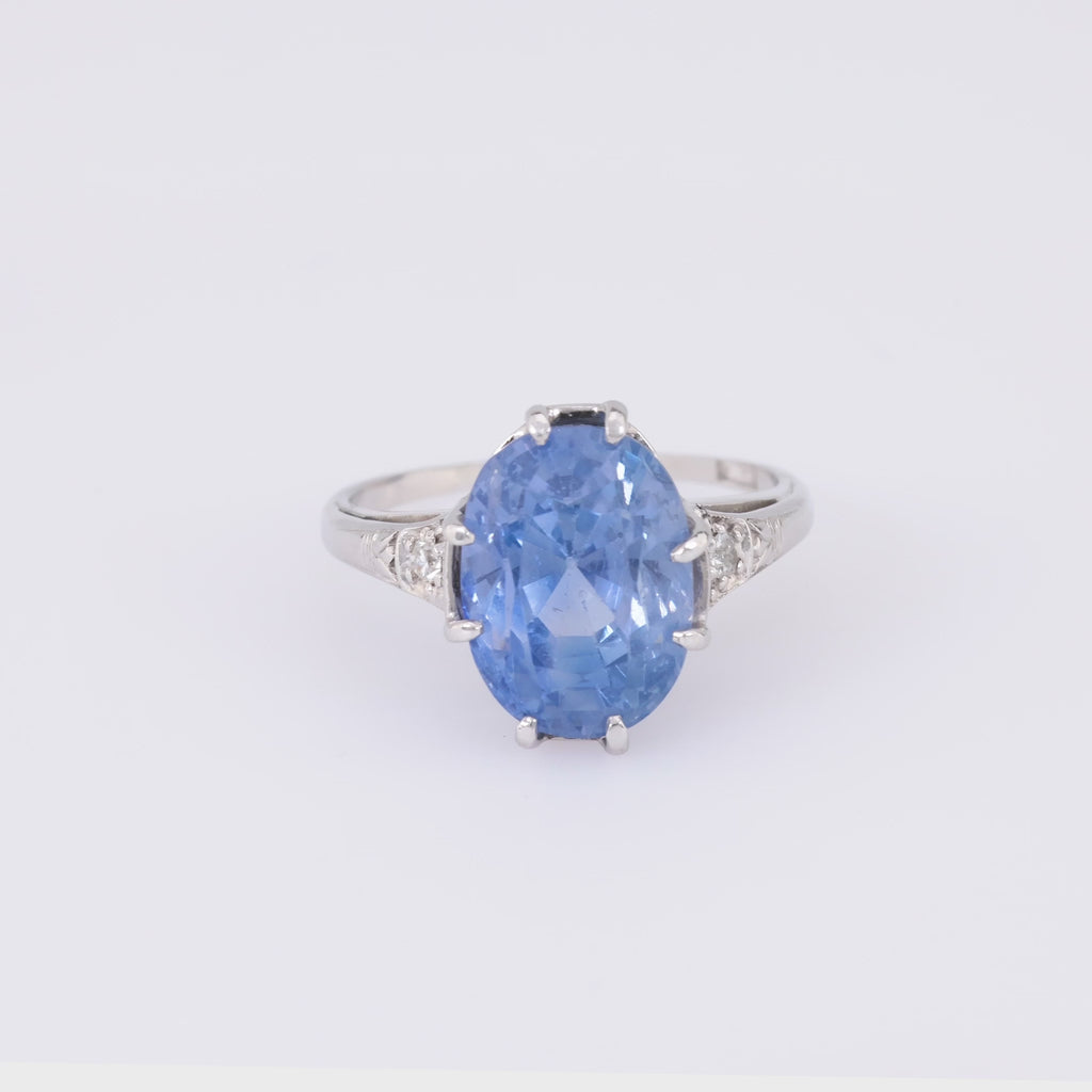 Mid Century GIA 11.51 Carat No Heat Sapphire Diamond 14K White Gold Ring Rings Jack Weir & Sons