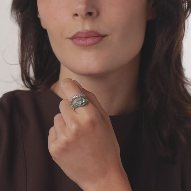 Vintage diamond emerald platinum snake ring Rings Jack Weir & Sons