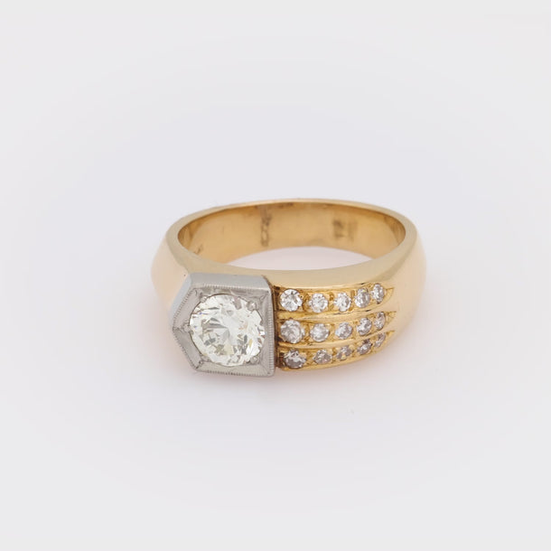 Retro diamond 14k yellow gold and platinum ring
