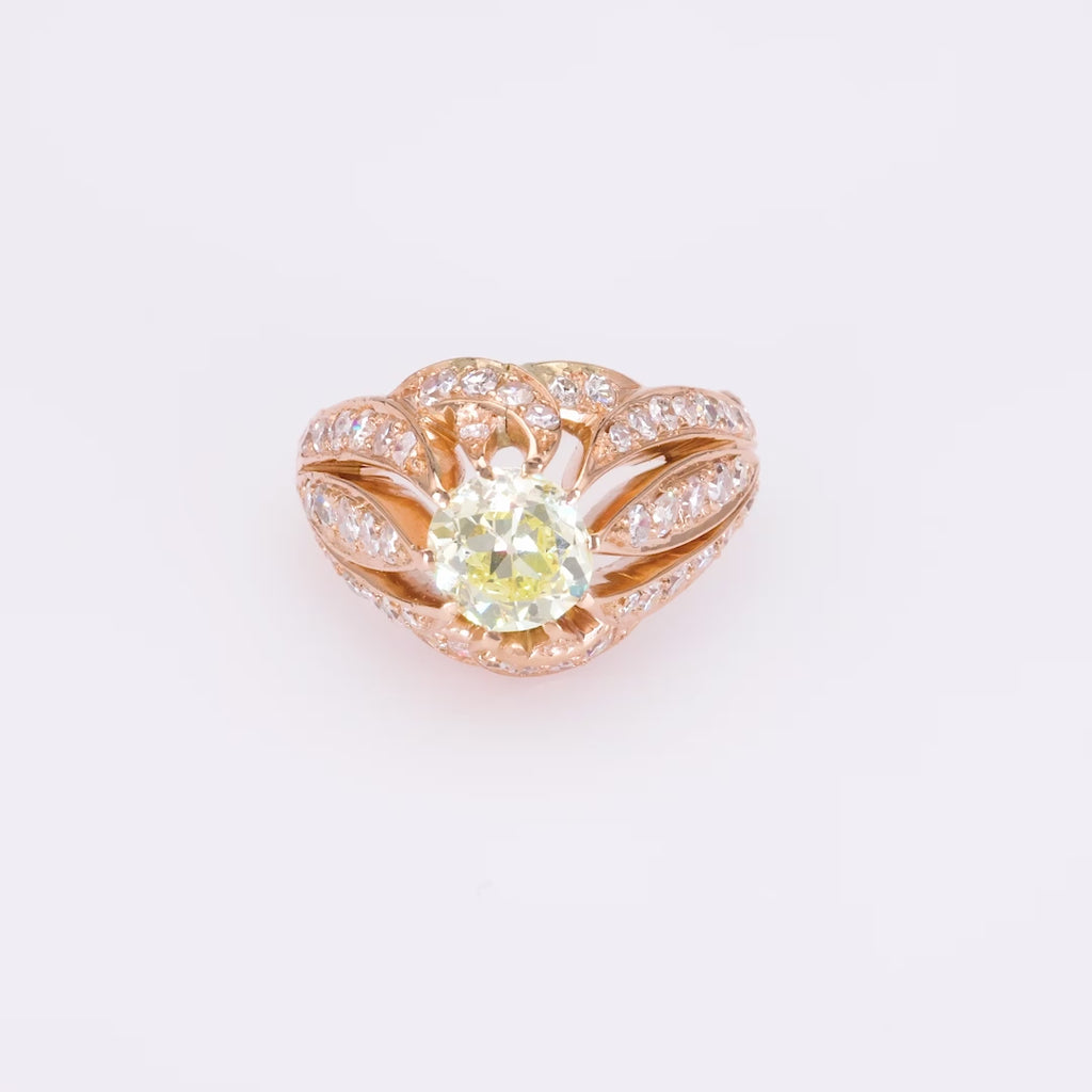 Art Deco Inspired GIA 1.18 Carat Diamond Rose Gold Engagement Ring