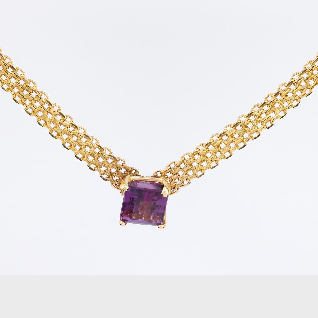 Vintage Italy 9.2 Carat Amethyst 14K Yellow Gold Necklace