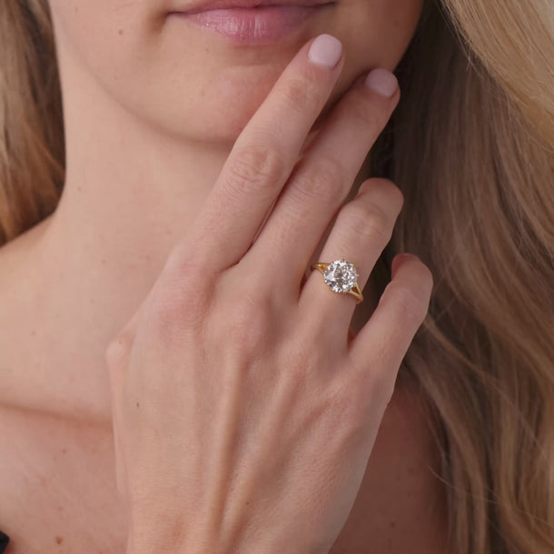 Victorian GIA 3.72 carat old European diamond 18k yellow gold engagement ring