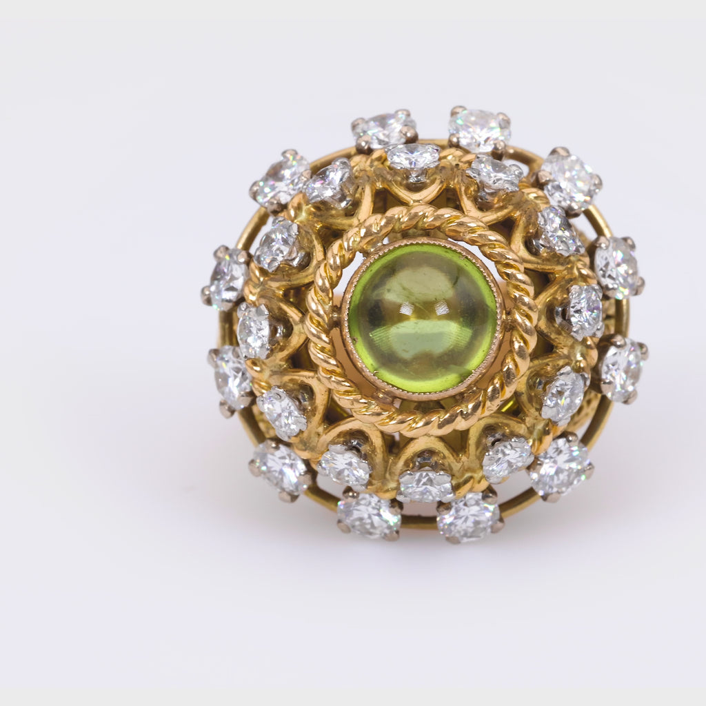 Mid-Century Peridot Diamond 18K Yellow Gold Cocktail Ring Rings Jack Weir & Sons