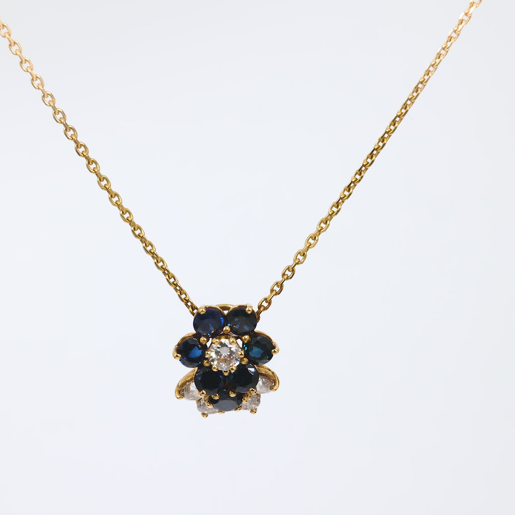 Mauboussin French sapphire diamond 18k yellow gold flower necklace Mauboussin