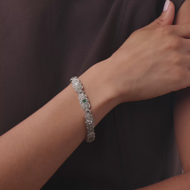 Edwardian emerald diamond 18k white gold bracelet