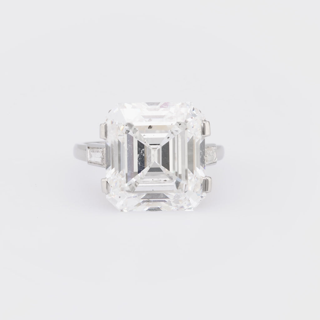 French GIA 10.7 Carat Asscher Cut Diamond Platinum Engagement Ring