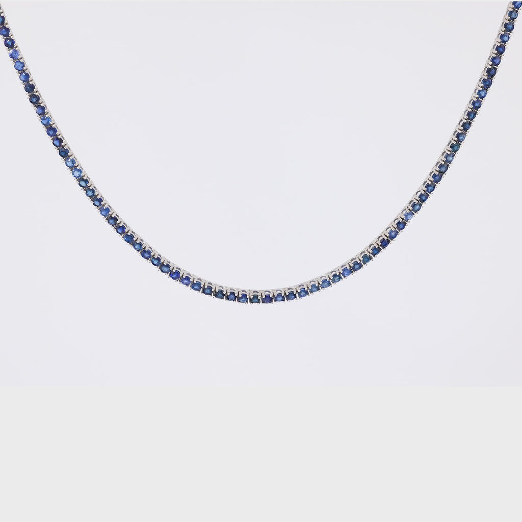 Vintage 10.02 Carat Sapphire 14K White Gold Tennis Necklace