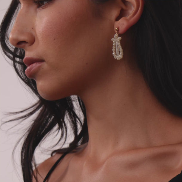 Victorian seed pearl 14k yellow gold lyre earrings