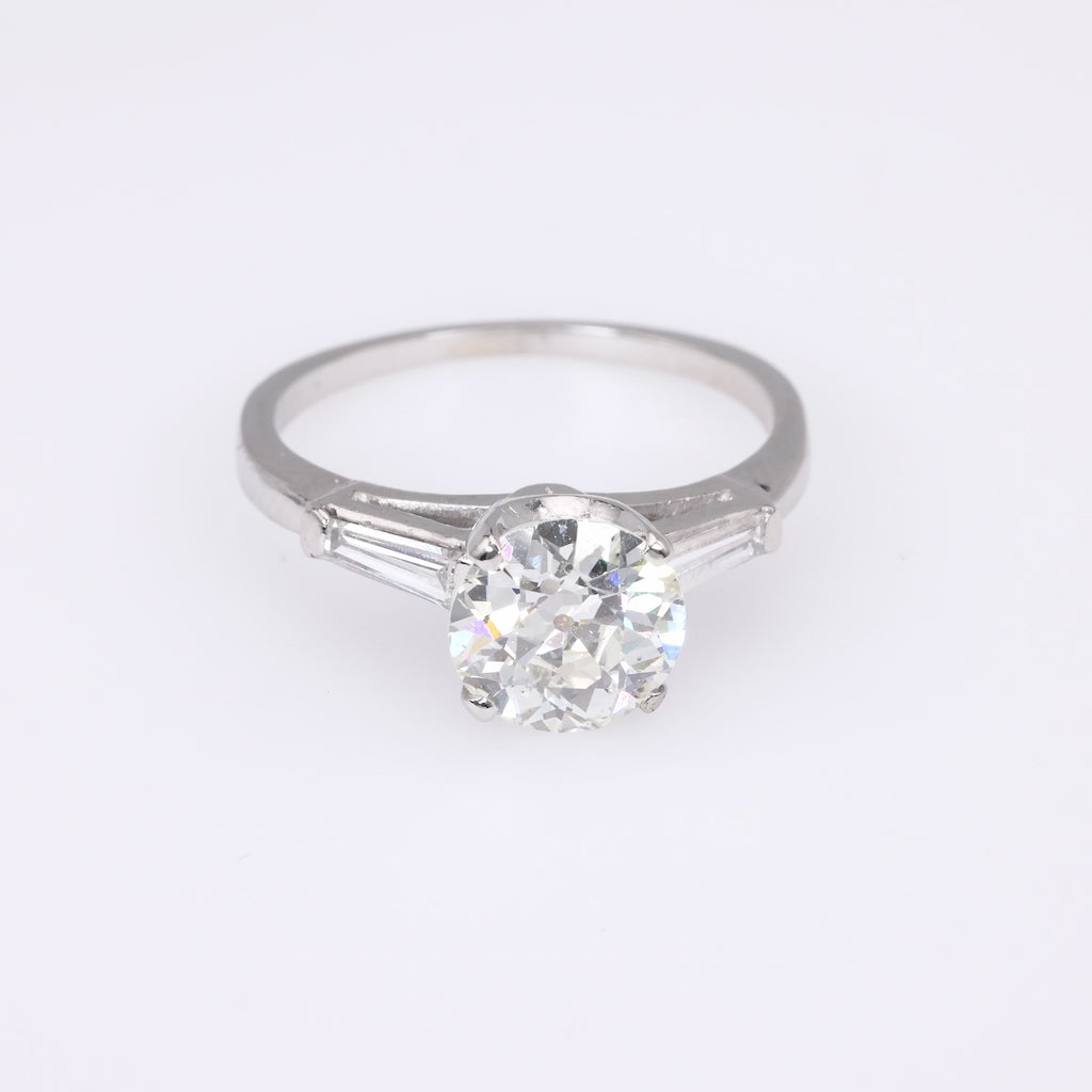 Mid-Century GIA Old European Cut Diamond Platinum Engagement Ring