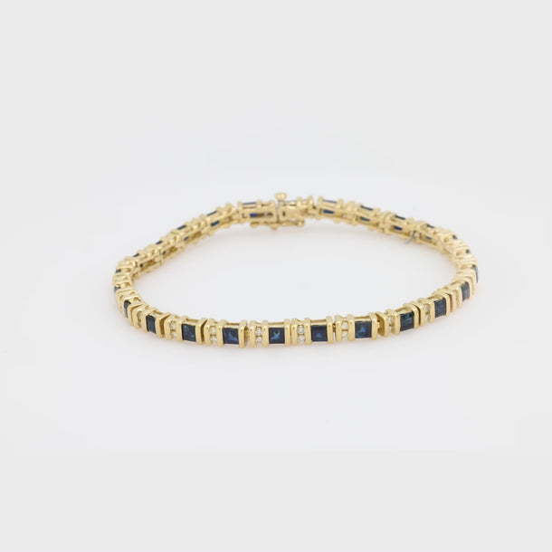 Vintage 3 carat sapphire diamond 14k yellow gold tennis bracelet