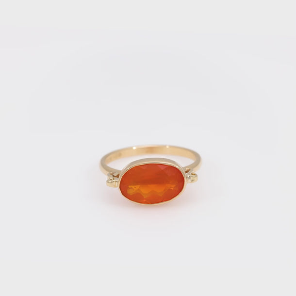 Contemporary 2.30 carat fire opal 14k yellow gold bezel ring Jack Weir & Sons