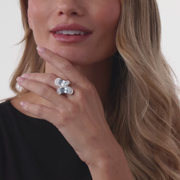 Contemporary 5.00 carat topaz diamond 18k white gold bypass ring