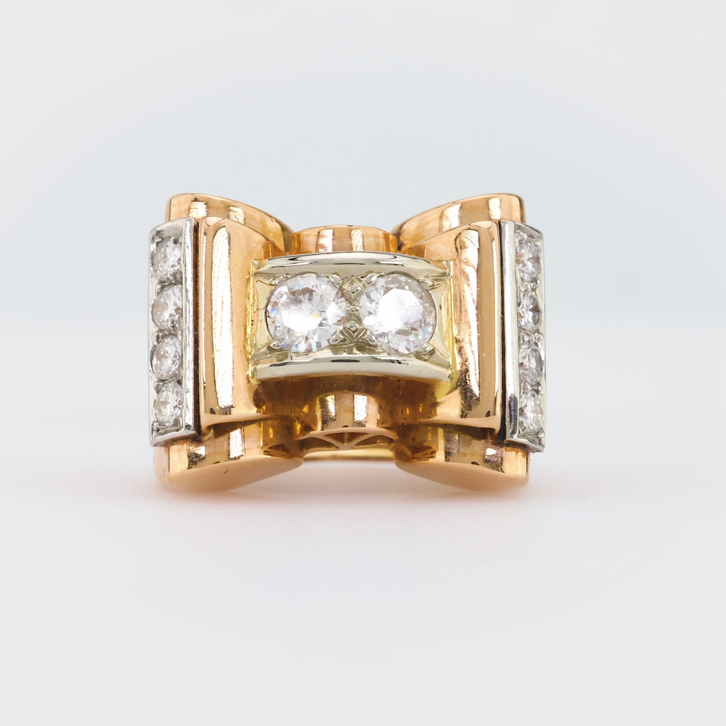 Retro French Diamond 18K Rose Gold Tank Ring