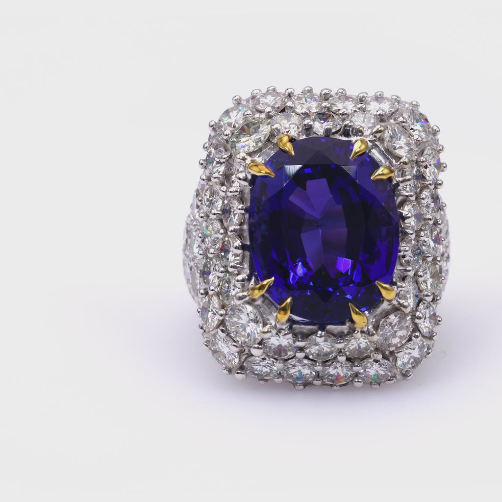 One Vintage Tanzanite Diamond Palladium Ring
