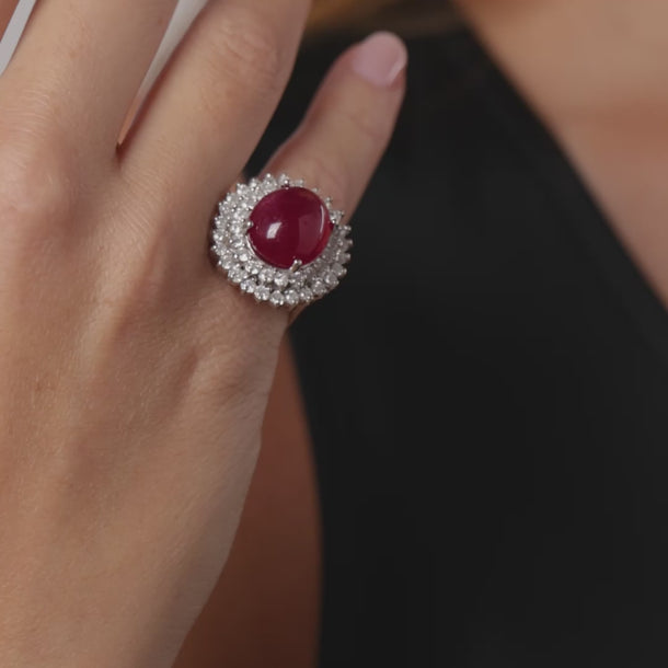 Vintage 14.80 carat treated ruby diamond 14k white gold cluster cocktail ring Rings Jack Weir & Sons
