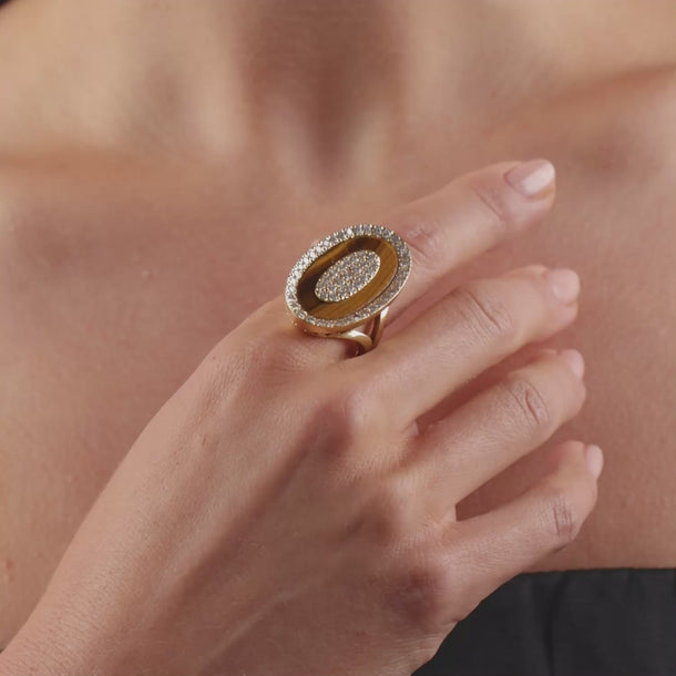 Vintage 2.00 carat diamond tiger's eye 18k yellow gold cocktail ring Rings Jack Weir & Sons