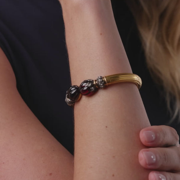 French Belle Epoque garnet diamond 18k yellow gold silver bangle Bracelets Jack Weir & Sons