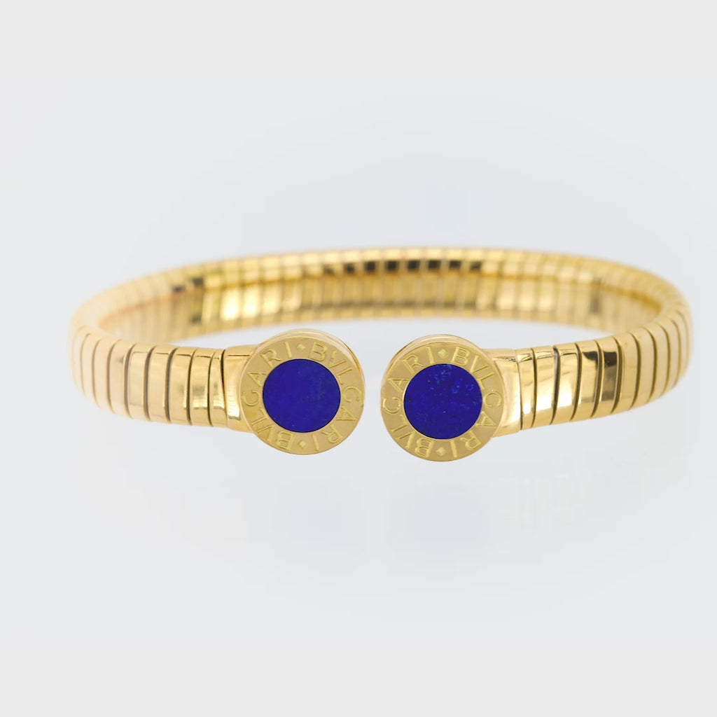 Vintage Bvlgari lapis 18k yellow gold tubogas cuff Bvlgari