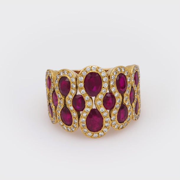 Vintage French 3.50 carat ruby diamond 18k yellow gold cocktail ring Jack Weir & Sons