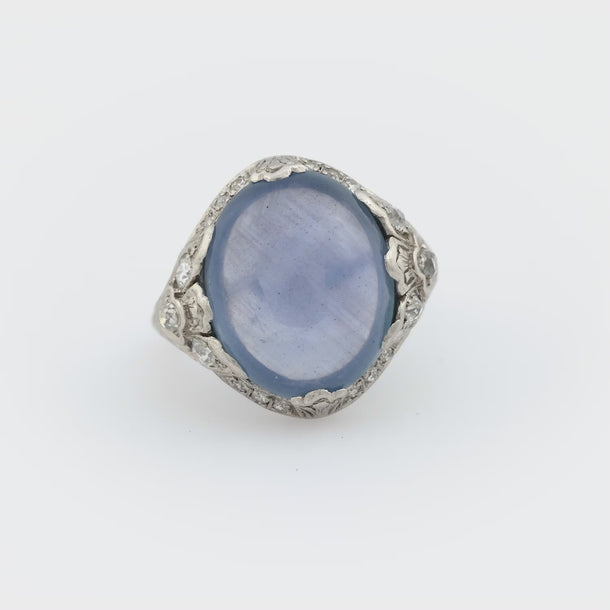 Art Deco GIA 11.85 carat Burma no heat star sapphire diamond platinum ring Jack Weir & Sons