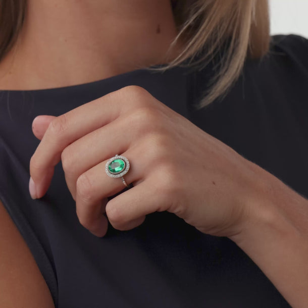 Art Deco style GIA 2.10 carat emerald diamond platinum ring