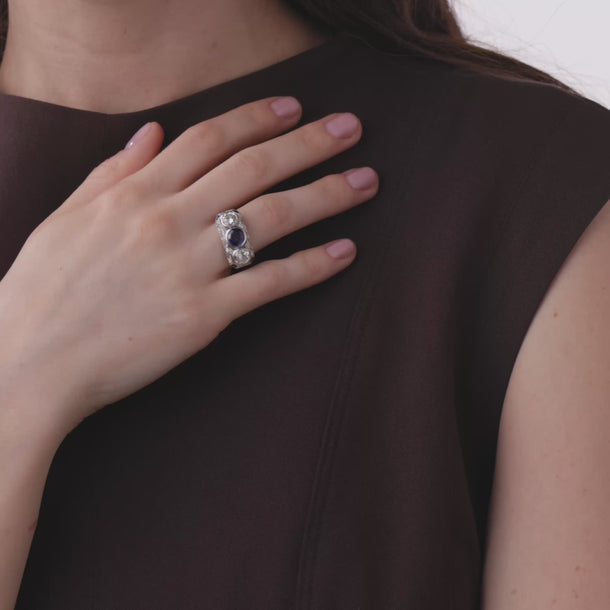 Art Deco style sapphire diamond platinum three stone ring