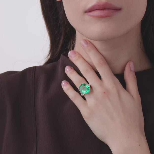 French Mid Century AGL 8.72 carat Colombian emerald diamond ring