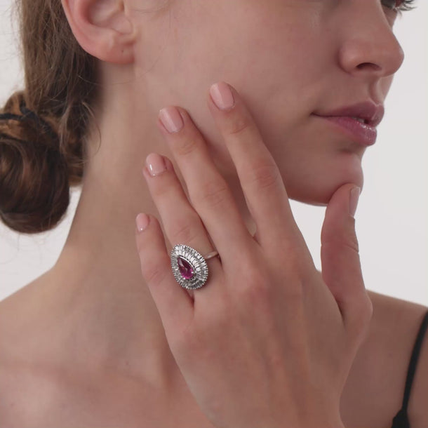 Vintage GIA 2.84 carat no heat pink sapphire diamond white gold ballerina ring