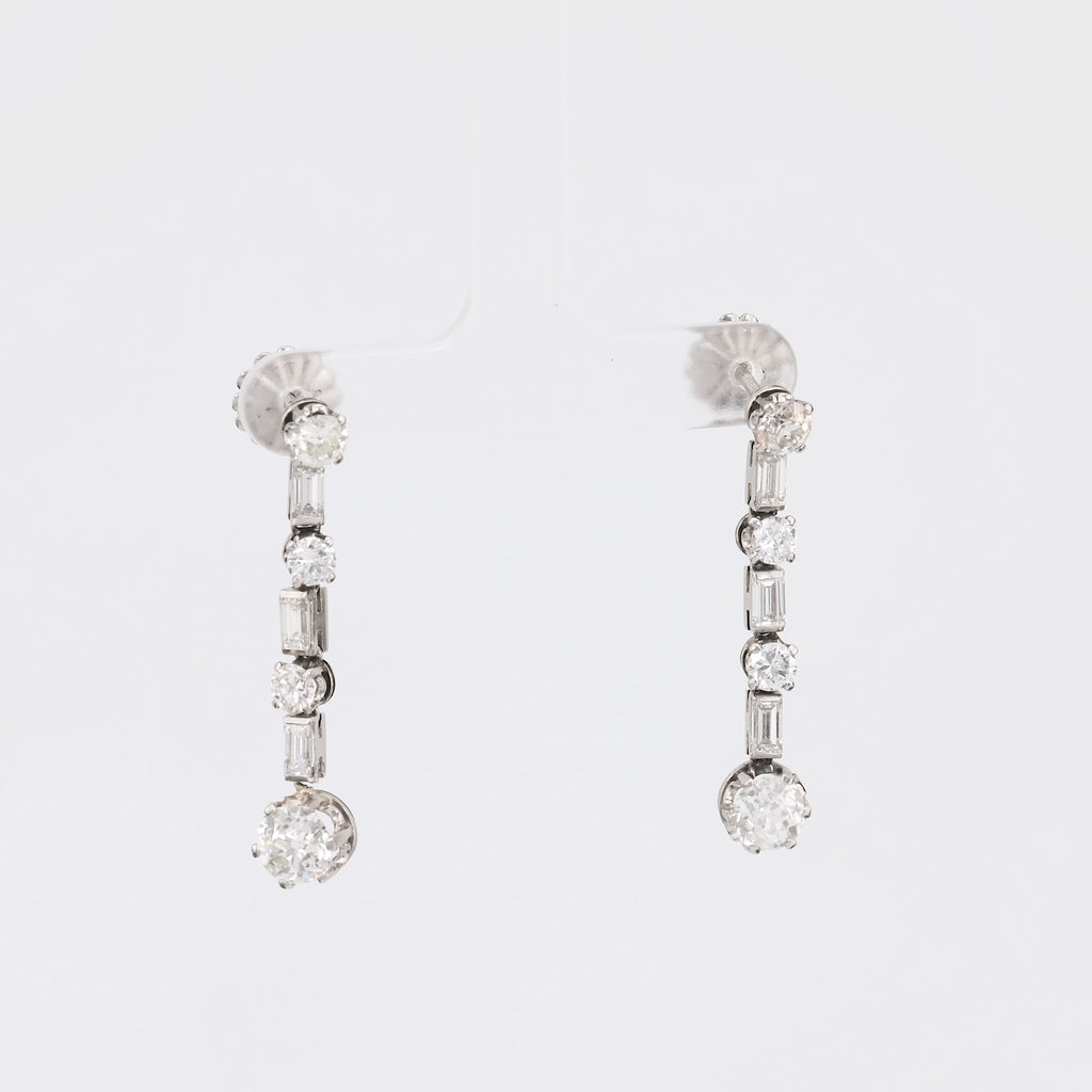 Mid-Century 4.2 Carat Total Weight Diamond Platinum Drop Earrings