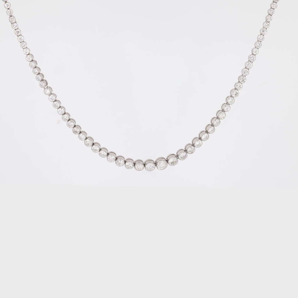 Modern 14.21 Carat Round Brilliant Cut Diamond Platinum Tennis Necklace