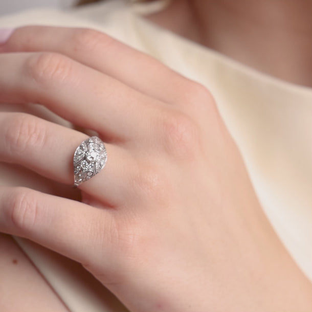 Art Deco inspired diamond filigree platinum ring Rings Jack Weir & Sons