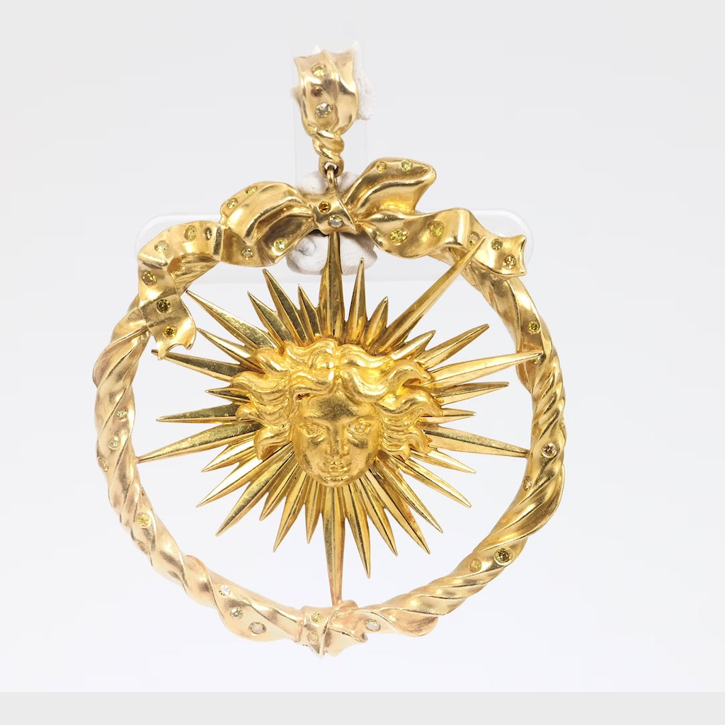 Julius Cohen fancy yellow diamond 18k gold sun pendant Julius Cohen