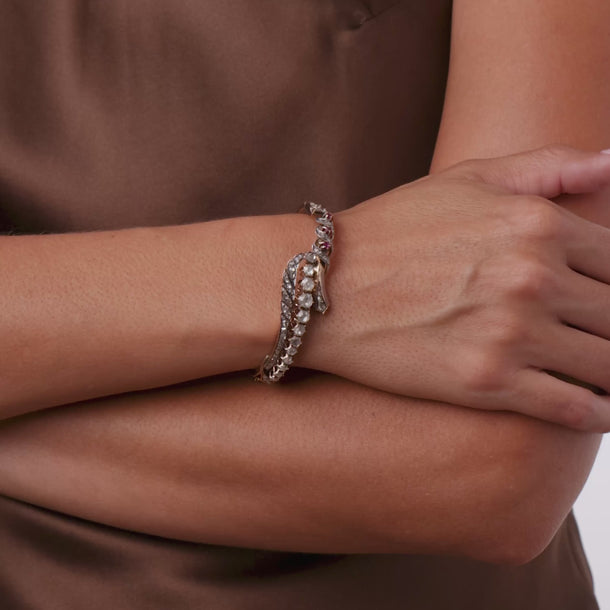 Victorian rose cut diamond ruby 14k rose gold bracelet