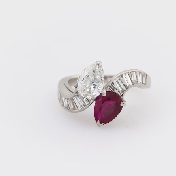 Art Deco GIA diamond AGL 1.55 carat Burma no heat ruby platinum bypass ring Jack Weir & Sons