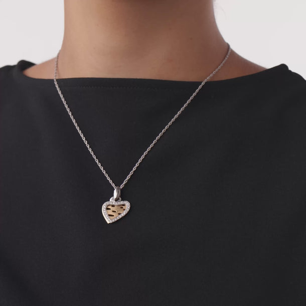 Vintage diamond 18k white and yellow gold heart necklace