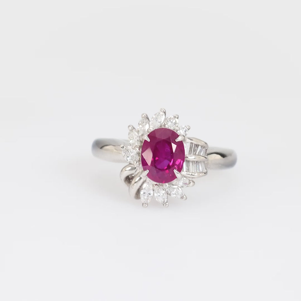 GIA 1.40 carat oval cut Burma ruby diamond platinum cluster ring Jack Weir & Sons