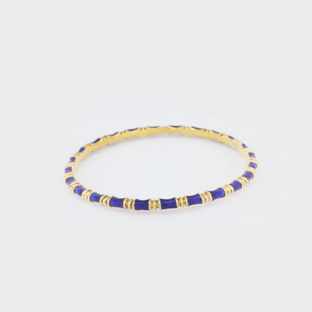 Vintage Tiffany 18k yellow gold and blue enamel bangle