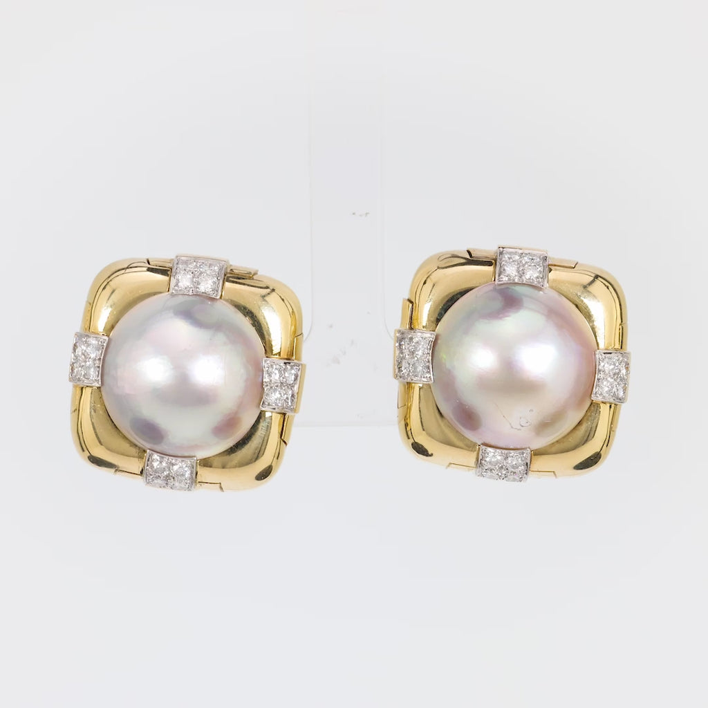 David Webb mabe pearl and diamond 18k yellow gold earrings David Webb