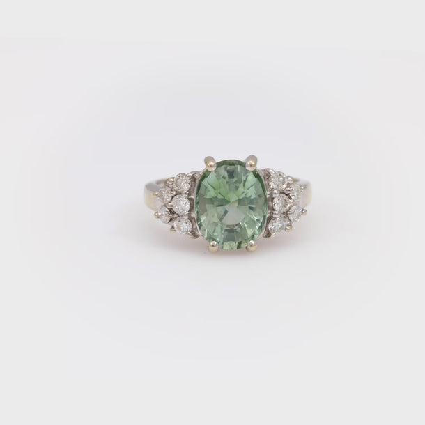 Vintage 3.50 carat green tourmaline 18k white gold ring Jack Weir & Sons