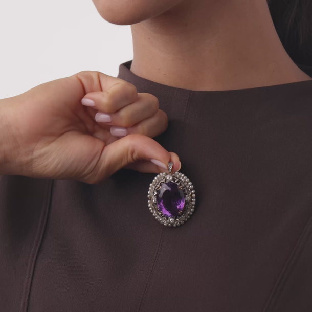 Victorian amethyst seed pearl diamond 14k yellow gold pendant