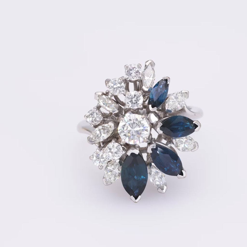 Vintage Diamond Sapphire White Gold Cocktail Ring