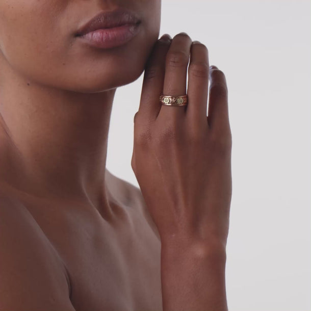 Retro diamond 14k rose and yellow gold floral band