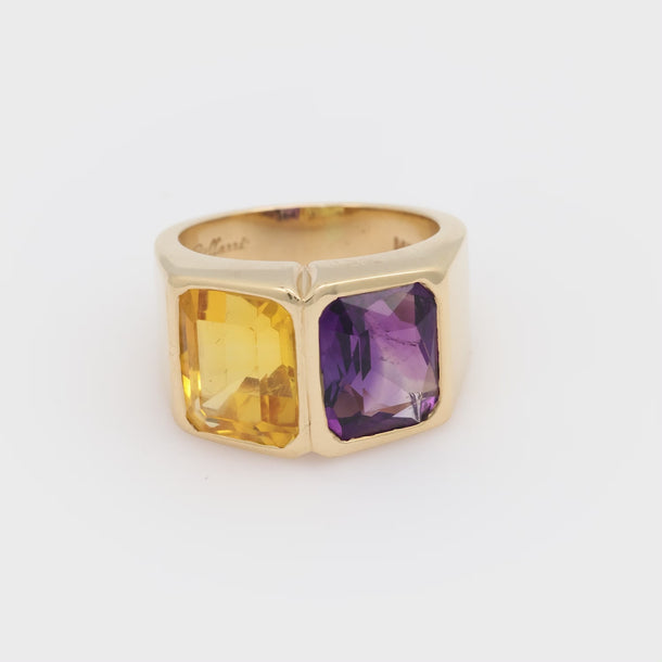 Vintage citrine emerald 14k yellow gold 2 stone ring Bellarri