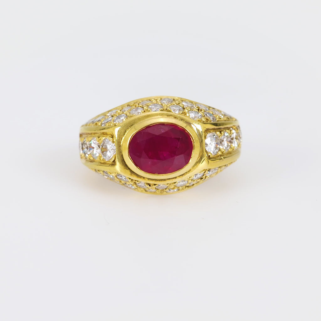 Vintage ruby diamond 18k yellow gold ring Jack Weir & Sons