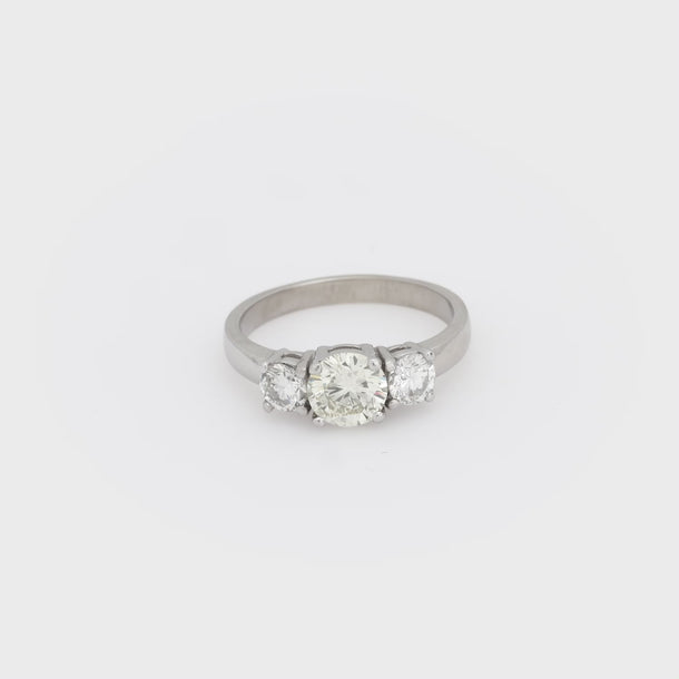 Vintage GIA diamond 14k white gold three stone engagement ring