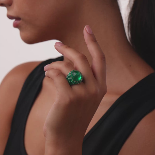 Vintage AGL 12.85 carat Colombian emerald 18k white gold cocktail ring Rings Jack Weir & Sons
