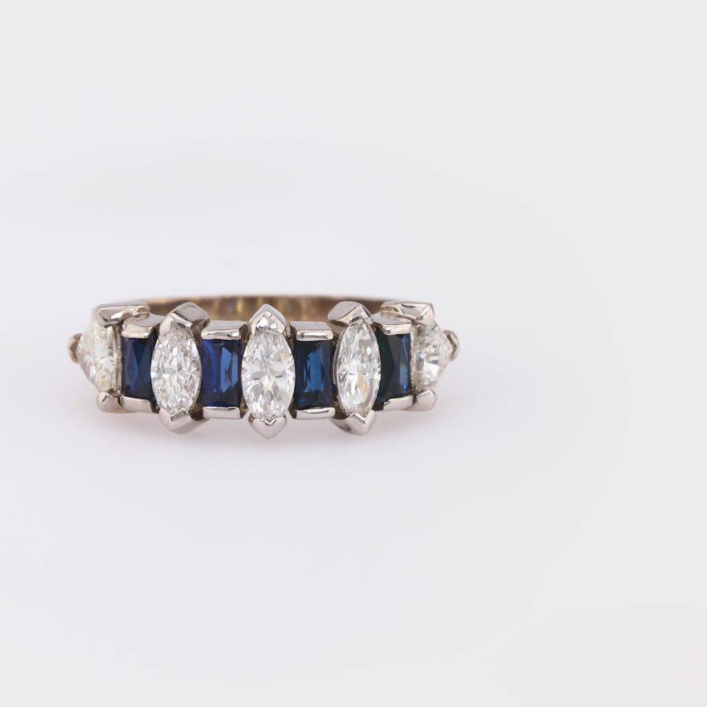 Modern Diamond Sapphire 18K White Gold Band