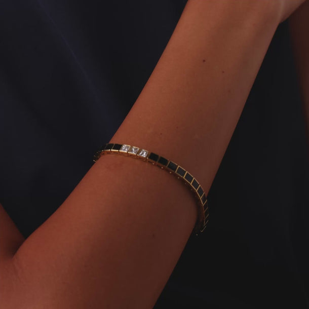 Vintage diamond onyx 18k yellow gold tennis bracelet Bracelets Jack Weir & Sons