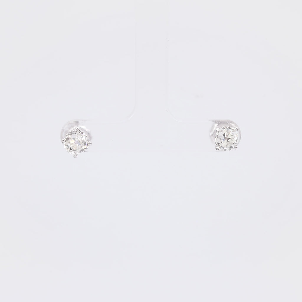 2.37 Carat Old Mine Cut Diamond 14K White Gold Stud Earrings