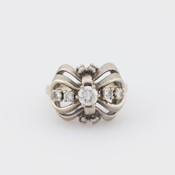 Vintage diamond 14k white gold bow ring Jack Weir & Sons